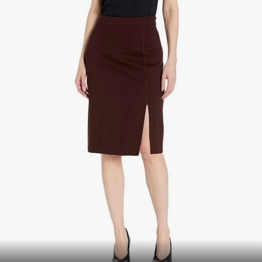 Kenneth Cole Brown Sculpting Skirt w/ Slit. NWT sz 2 Tecni-Cole Design.